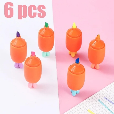 Picture of Smartcraft Cute Carrot Highlighter Pen Set – 6 Pcs Pastel Fluorescent Markers & Portable Mini Kawaii Stationery for Students, Study, Books Marking, Art, School & Office Use - The Asia Express - Multicolor