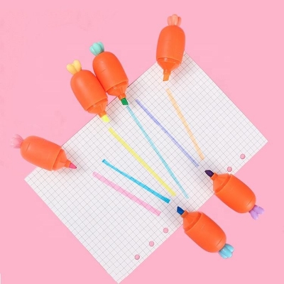 Picture of Smartcraft Cute Carrot Highlighter Pen Set – 6 Pcs Pastel Fluorescent Markers & Portable Mini Kawaii Stationery for Students, Study, Books Marking, Art, School & Office Use - The Asia Express - Multicolor