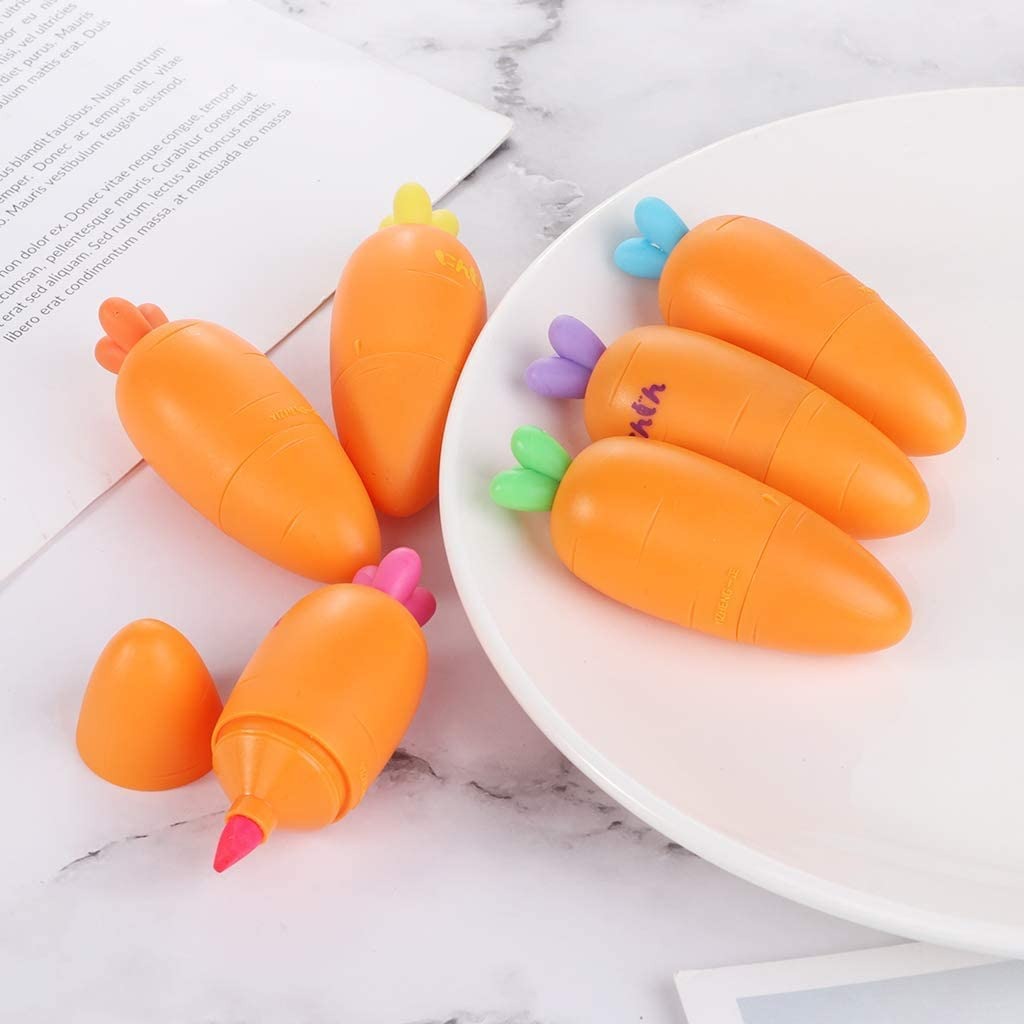 Picture of Smartcraft Cute Carrot Highlighter Pen Set – 6 Pcs Pastel Fluorescent Markers & Portable Mini Kawaii Stationery for Students, Study, Books Marking, Art, School & Office Use - The Asia Express - Multicolor