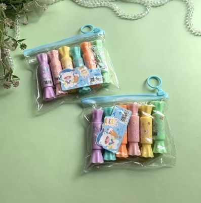 Picture of 6 Pcs Mini Cute Candy Shape Dual Tip Highlighter Pens – Fluorescent Water-Based Ink Markers with Fruit Scent | Double-End Coloring & Drawing Stationery for Students & Kids - The Asia Express - Multicolor
