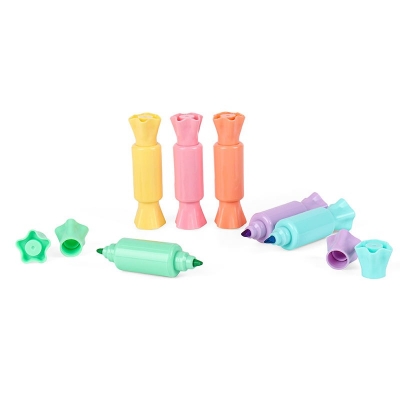 Picture of 6 Pcs Mini Cute Candy Shape Dual Tip Highlighter Pens – Fluorescent Water-Based Ink Markers with Fruit Scent | Double-End Coloring & Drawing Stationery for Students & Kids - The Asia Express - Multicolor