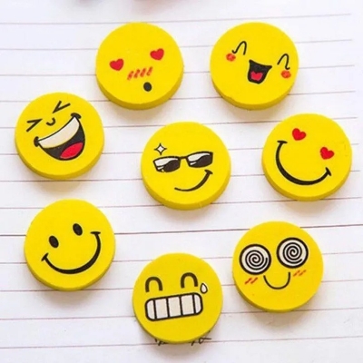 Picture of 7 Pcs Emoji Pencil Erasers – Fun Yellow Color Erasers for Children | Cute Stationery for School, Study, Art & Kids Gifts - The Asia Express - Yellow