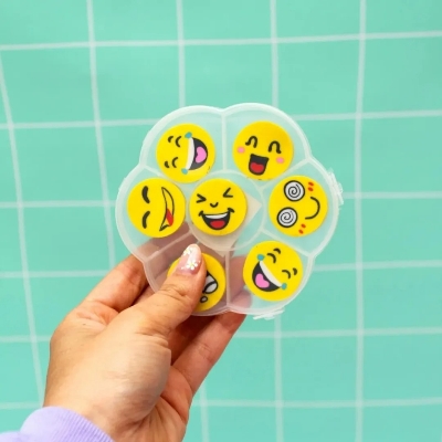 Picture of 7 Pcs Emoji Pencil Erasers – Fun Yellow Color Erasers for Children | Cute Stationery for School, Study, Art & Kids Gifts - The Asia Express - Yellow