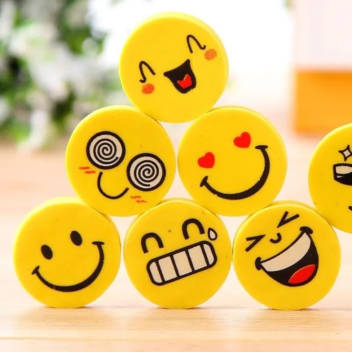 Picture of 7 Pcs Emoji Pencil Erasers – Fun Yellow Color Erasers for Children | Cute Stationery for School, Study, Art & Kids Gifts - The Asia Express - Yellow