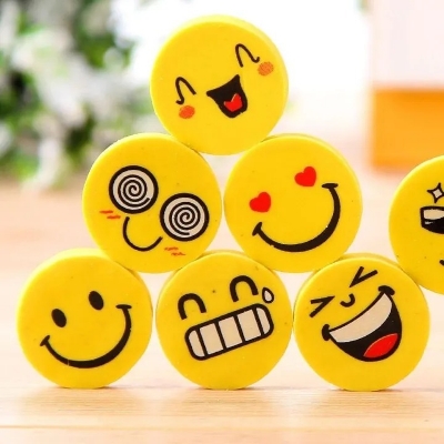 Picture of 7 Pcs Emoji Pencil Erasers – Fun Yellow Color Erasers for Children | Cute Stationery for School, Study, Art & Kids Gifts - The Asia Express - Yellow
