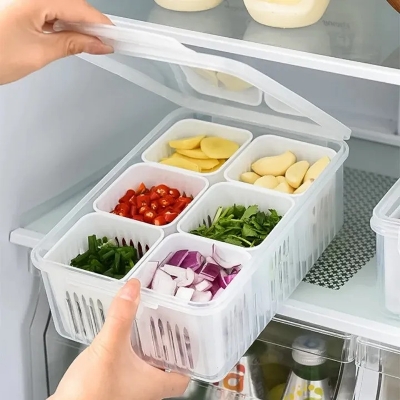 Picture of Refrigerator Storage Box 6 Grid Food Vegetable Fruit Storage Box Fridge Organizer -The Asia Express - White