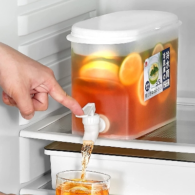 Picture of 3L Refrigerator Water Jug with Tap & Lid – Large Plastic Juice Dispenser for Lemonade, Ice Water, Iced Tea, Coffee & Fruit Drinks | Reusable Food-Grade Cold Beverage Storage Container (Easy Clean & Leak-Proof Design) - The Asia Express - White