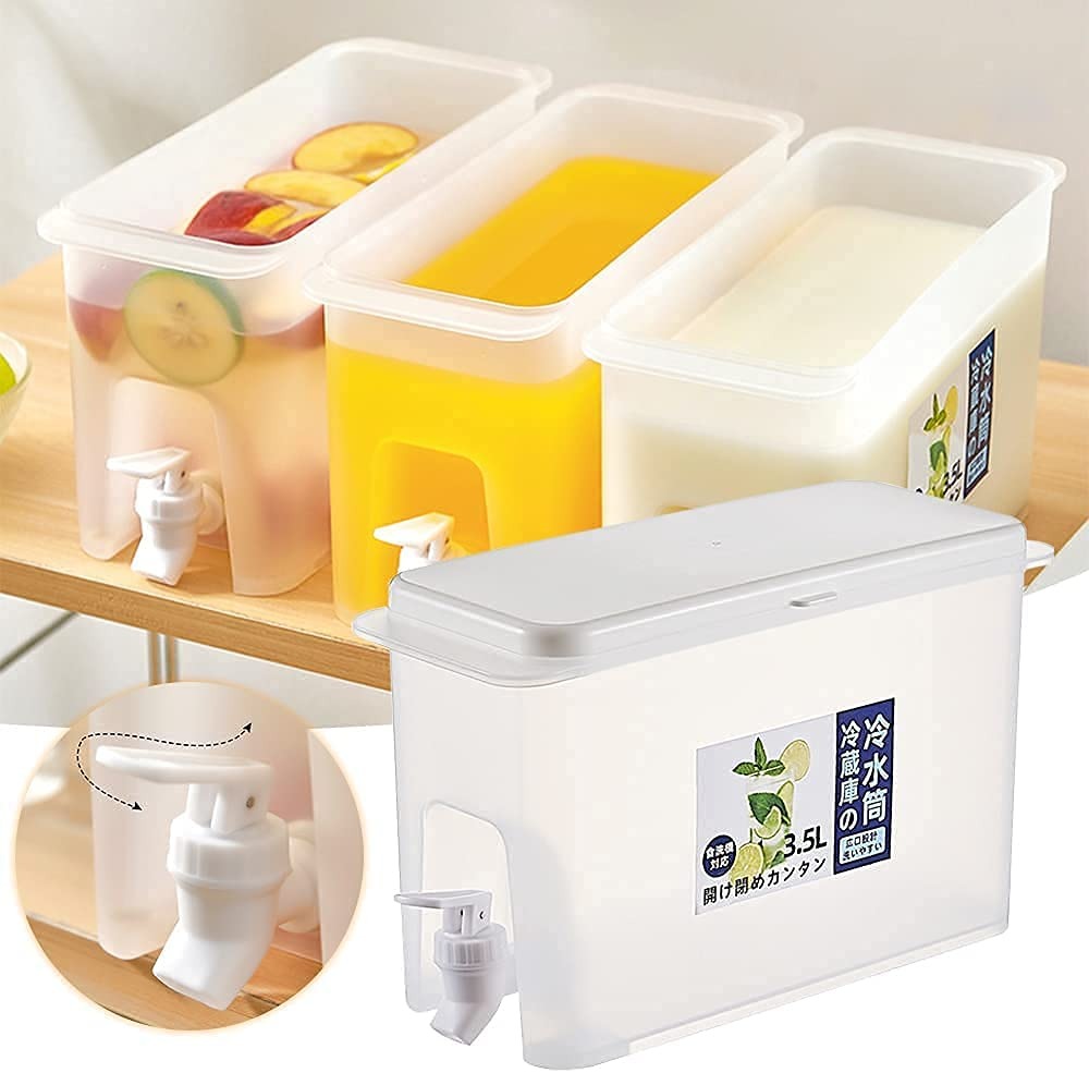 Picture of 3L Refrigerator Water Jug with Tap & Lid – Large Plastic Juice Dispenser for Lemonade, Ice Water, Iced Tea, Coffee & Fruit Drinks | Reusable Food-Grade Cold Beverage Storage Container (Easy Clean & Leak-Proof Design) - The Asia Express - White
