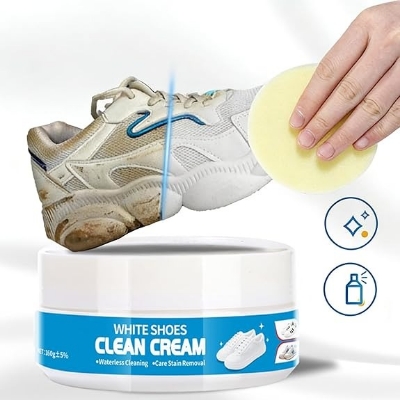 Picture of Waterless Sneaker Cleaning Cream – No Rinse Long-Lasting Shoe Cleaner with Sponge Applicator | White Shoe Cleaner for Sneakers, Canvas, Rubber Sole & Sports Shoes | Multi-Function Stain Remover Paste for Indoor & Outdoor Use - The Asia Express - White