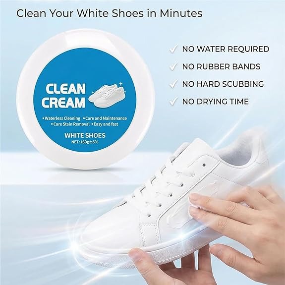 Picture of Waterless Sneaker Cleaning Cream – No Rinse Long-Lasting Shoe Cleaner with Sponge Applicator | White Shoe Cleaner for Sneakers, Canvas, Rubber Sole & Sports Shoes | Multi-Function Stain Remover Paste for Indoor & Outdoor Use - The Asia Express - White