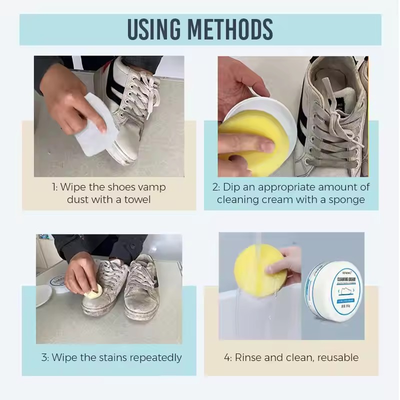 Picture of Waterless Sneaker Cleaning Cream – No Rinse Long-Lasting Shoe Cleaner with Sponge Applicator | White Shoe Cleaner for Sneakers, Canvas, Rubber Sole & Sports Shoes | Multi-Function Stain Remover Paste for Indoor & Outdoor Use - The Asia Express - White