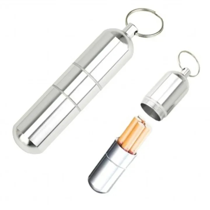 Picture of 4-Layer Capsule Type Aluminum Alloy Storage Case – Waterproof Airtight Travel Container with Keychain for Tobacco, Pills, Herbs & Small Items - The Asia Express - Silver