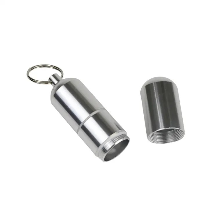 Picture of 4-Layer Capsule Type Aluminum Alloy Storage Case – Waterproof Airtight Travel Container with Keychain for Tobacco, Pills, Herbs & Small Items - The Asia Express - Silver