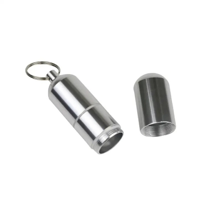 Picture of 4-Layer Capsule Type Aluminum Alloy Storage Case – Waterproof Airtight Travel Container with Keychain for Tobacco, Pills, Herbs & Small Items - The Asia Express - Silver