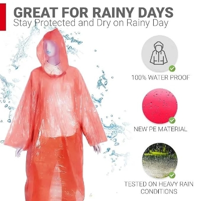 Picture of Unisex Waterproof Rain Poncho Rain Card – Lightweight Portable Emergency Raincoat with Drawstring Hood & Pocket Size Design for Travel, Camping, Biking & Hiking - The Asia Express - Multicolor