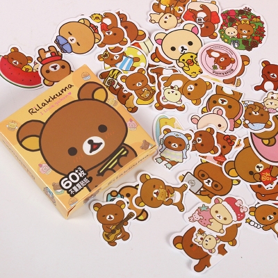 Picture of 63 piece Kawaii Pvc Sanrio Cartoon Waterproof  Sticker Box/Cartoon Handbook Stationary Sticker (Rilakkuma)