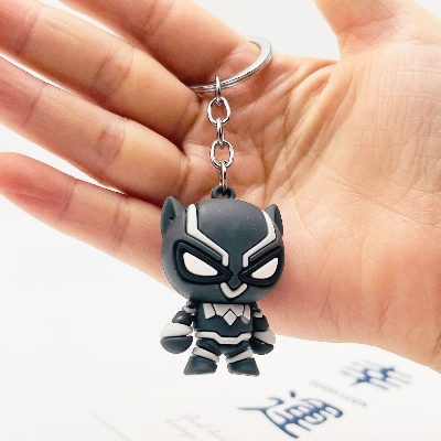Picture of Cute Marvel Avengers Superhero Keychain 3D Cartoon Silicone Key Ring Spider Man Iron Man Captain america Pendant Key Holder Gift for Kids & Fans (Black_Panther)