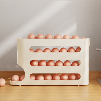 Picture of 4 Layer Egg Storage Box Refrigerator Side Door Storage Box Automatic Scrolling Egg Holder Tray Rolling Egg Dispenser Rack - Yellow