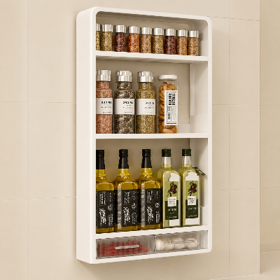 Picture of 4 Layer Kitchen , Bathroom ,Wall Mounted Shelf Multifunctional Toiletries Storage Rack. Kitchen Seasoning Bottle Storage Rack. Cosmetics Organizer-The asia express - Black