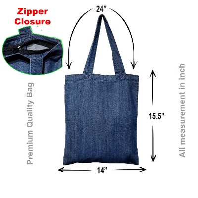 Picture of Zipper Closure Denim Blue Tote Bag (14x15 in with Zipper)