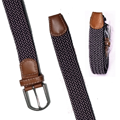 Picture of 3.5cm Leather-Trimmed Woven Elastic Belt - Black and Pink mix color Light Pink