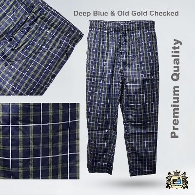Picture of Mens Pajama Pants Sleapwear with Button Fly- Deep Blue Checked