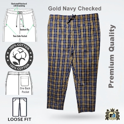 Picture of Mens 100% Cotton Trouser Gold Navy Checked