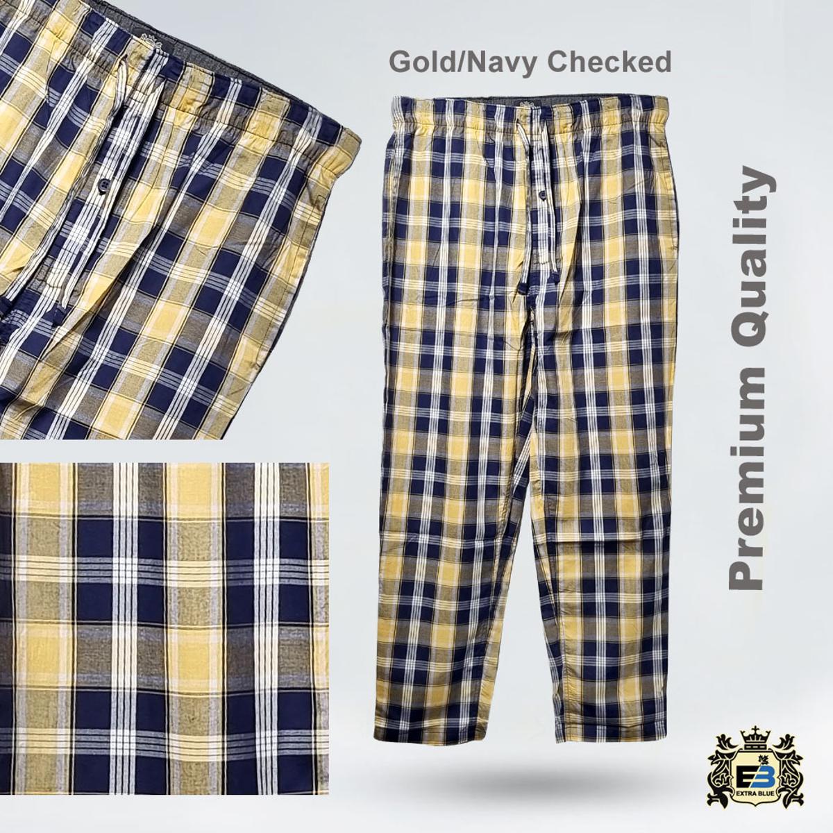 Picture of Mens 100% Cotton Trouser Gold Navy Checked