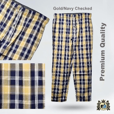 Picture of Mens 100% Cotton Trouser Gold Navy Checked