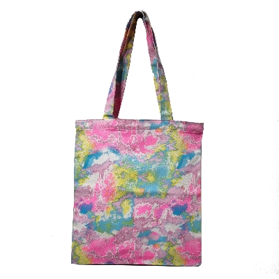 Picture of Fashionable Girls Multicolor Tote Bag Denim Fabric Tie Dye size 15.5" x 14"