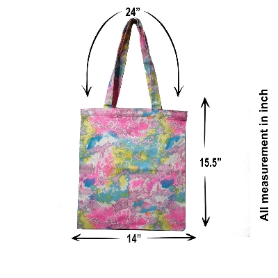 Picture of Fashionable Girls Multicolor Tote Bag Denim Fabric Tie Dye size 15.5" x 14"