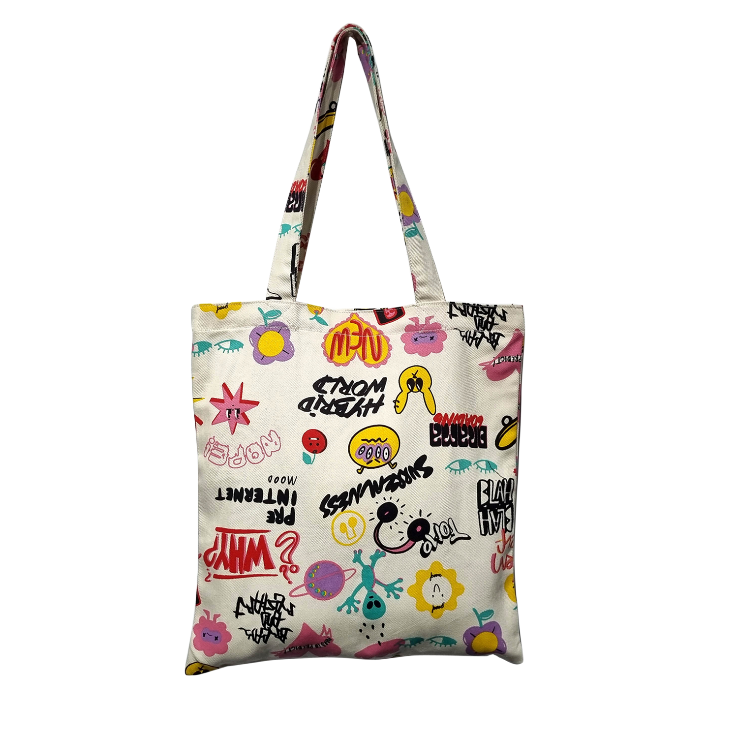 Picture of New Hipster Style Graffiti Print Canvas Tote Bag with Zipper Closure for Women Cream
