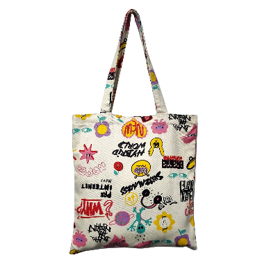 Picture of New Hipster Style Graffiti Print Canvas Tote Bag with Zipper Closure for Women Cream
