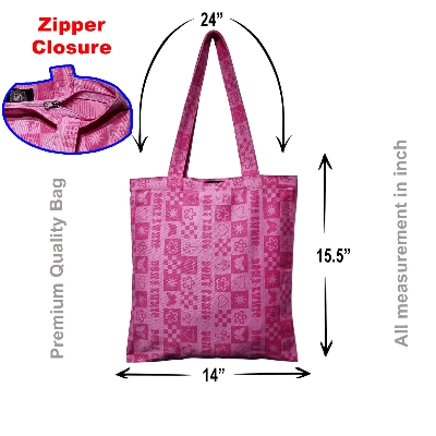 Picture of Extra Blue Trendy Fashionable Pink Tote Bag with Zipper for University and College Women and Girls Pink