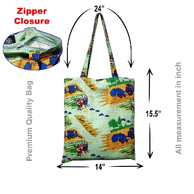 Picture of Extra Blue Colorful Abstract Nature Printed Tote Bag with Zipper Closure for Women and Girls Light green