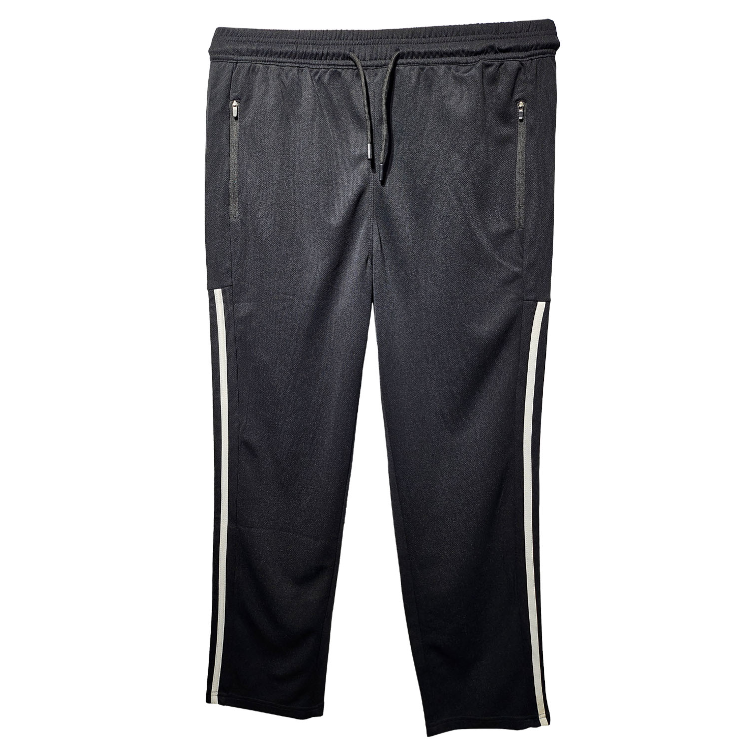 Picture of Men's Premium Quality Athletic Track Pants with Zip Pockets and Side Stripes - Full Length Drawstring Joggers Black