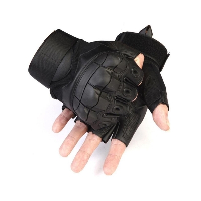 Picture of Riding Half Finger Military Grade Tactical Outdoor Hand Gloves-Black (Size-L)  Black