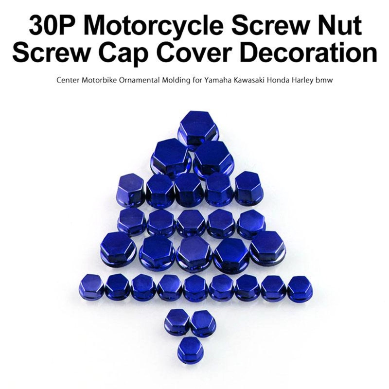 Picture of 30Pcs/Set Motorcycle Nut Bolt Cap Cover Decor Motorbike Ornamental Molding For Any Bike Blue Multicolor