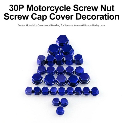 Picture of 30Pcs/Set Motorcycle Nut Bolt Cap Cover Decor Motorbike Ornamental Molding For Any Bike Blue Multicolor
