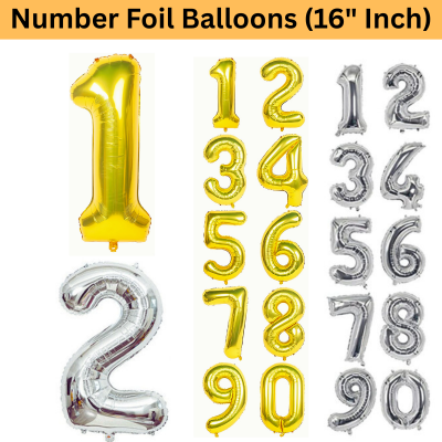 Number Foil Balloon (16” Inch) | Golden & Silver Number Foil Balloon for Birthday, Anniversary, Events and Party- (Pack of 1 Pcs)