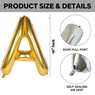 Golden & Silver Letter Foil Balloon (16” Inch) for Birthdays, Anniversaries & Party Decoration - (Pack of 1 Pcs)