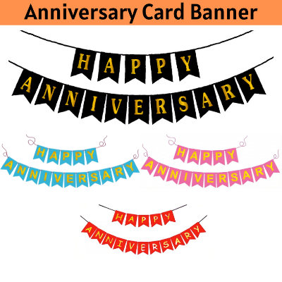 Anniversary Banner: Black, Red, Pink & Light Blue Card Banner for Elegant Anniversary Decor - (Pack of 1 Pcs)