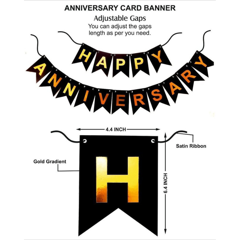 Anniversary Banner: Black, Red, Pink & Light Blue Card Banner for Elegant Anniversary Decor - (Pack of 1 Pcs)