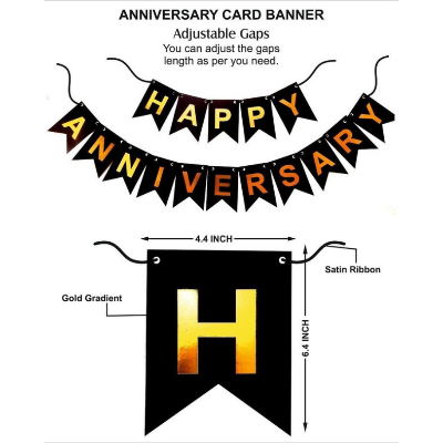 Anniversary Banner: Black, Red, Pink & Light Blue Card Banner for Elegant Anniversary Decor - (Pack of 1 Pcs)
