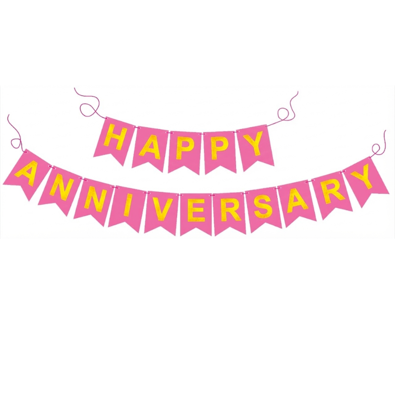 Anniversary Banner: Black, Red, Pink & Light Blue Card Banner for Elegant Anniversary Decor - (Pack of 1 Pcs)