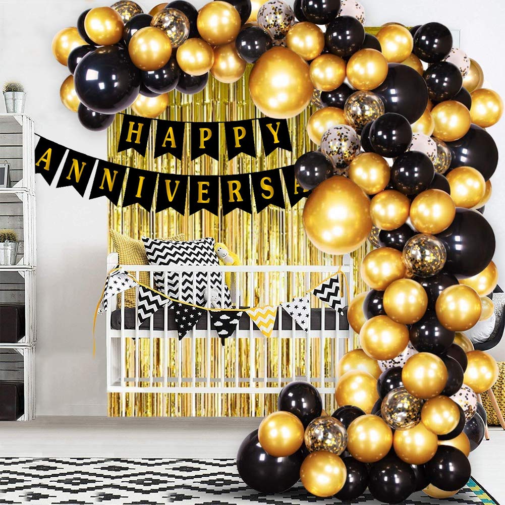 Anniversary Banner: Black, Red, Pink & Light Blue Card Banner for Elegant Anniversary Decor - (Pack of 1 Pcs)