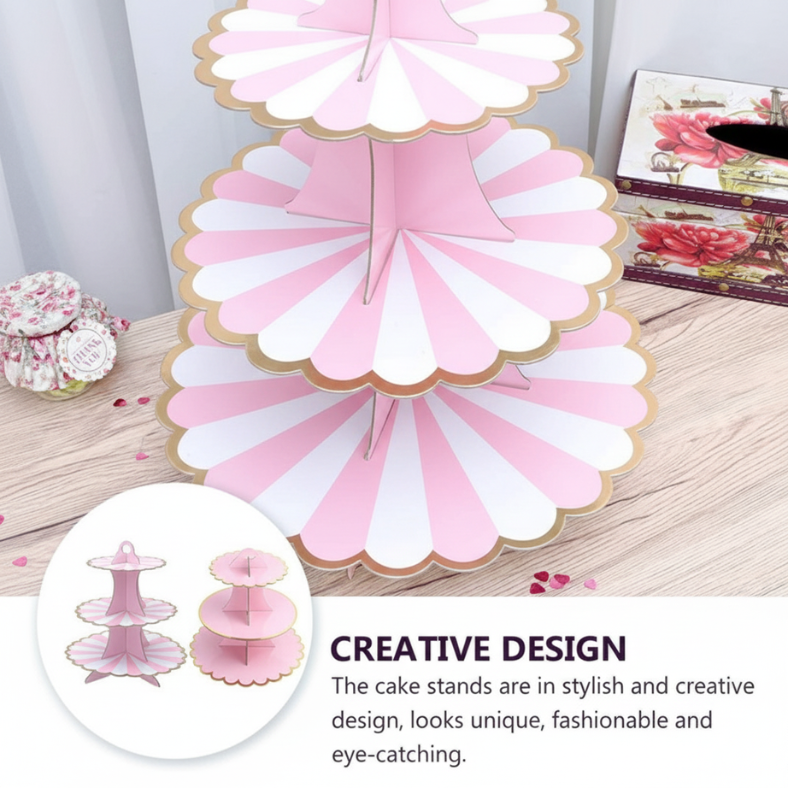 3-Layer Cupcake Stand – Disposable Cupcake Display for Birthdays & Special Occasions- (Pack of 1 Set)