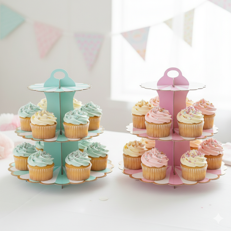 3-Layer Cupcake Stand – Disposable Cupcake Display for Birthdays & Special Occasions- (Pack of 1 Set)