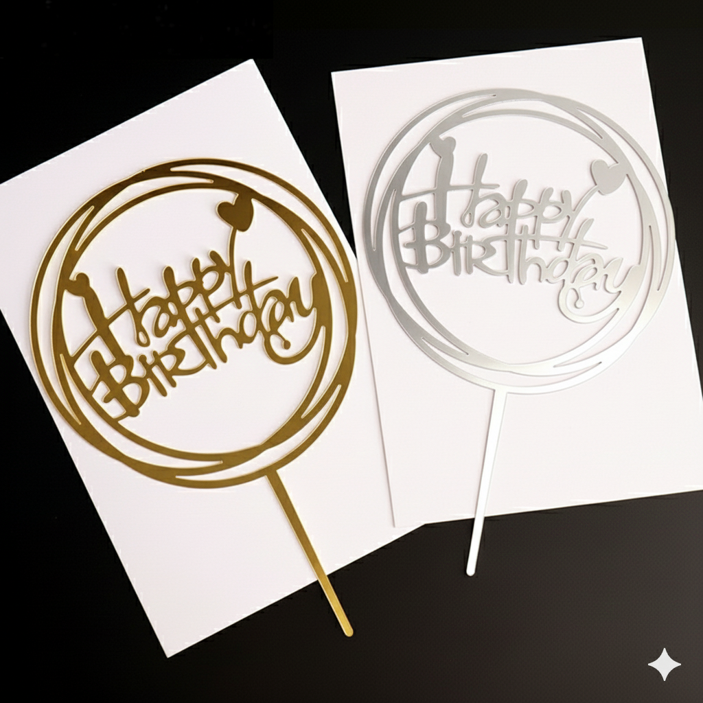 Birthday Cake Topper | - Golden & Silver Cake Topper for Cake Decoration- (Pack of 1 Pcs)