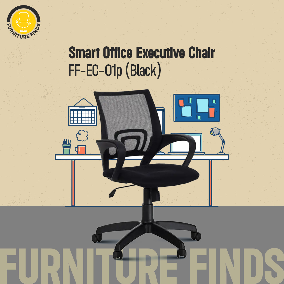 Picture of Executive Chair FF-EC-01p Smart Office Executive Chair (Plastic Base) - Black